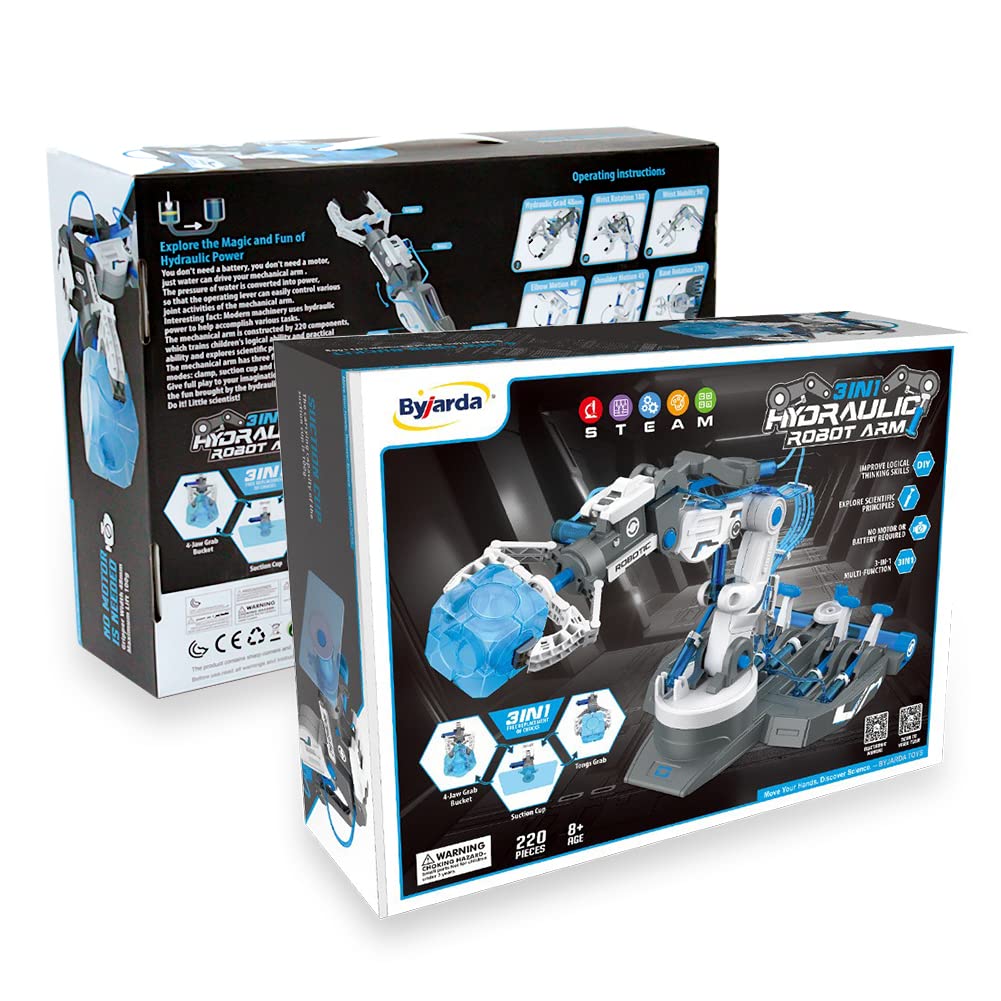 Stem Toys, Hydrobot Arm Kit, Robotic Arm, Engineering Kit, Robot Kit, Science Kits for Kids, Stem Projects for Kids Ages 8-12 (Blue)