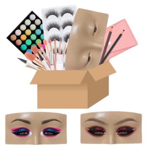 makeup practice face board, resusable 3d makeup mannequin face, eyes makeup practice face with makeup kit for makeup student and beginner to practice eyeshadow eyeliner eyebrow makeup & lash extension