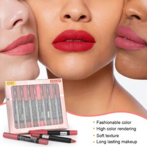 evpct 8Pcs Nude Pink Beige Ruby Rose Red Brown Mauve Matte Lipstick and Lip Crayon Lip Liner Pencil Pen Set for Women labial labiales mate magicos 24 horas originales pintalabios permanente 24 horas