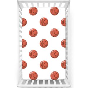 basketball themed fitted crib sheet,standard crib mattress fitted sheet soft & stretchy fitted crib sheet -great for boy or girl room or nursery,28 x 52 inch,cinnamon white black