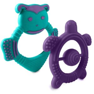 baby teething toys for newborn, infants 0-6 months silicone teethers for babies 6-12 months bpa free (bee - purple & turquoise)