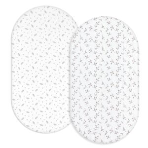 Muslin Bassinet Sheet for Baby Girl Boy, Boho Bassinet Sheets Fitted for Oval Hourglass Rectangular Bassinet Mattress Pad(32"x16"x5.5") 2 Pack, Soft Breathable Rayon Made Form Bamboo, Floral Pink