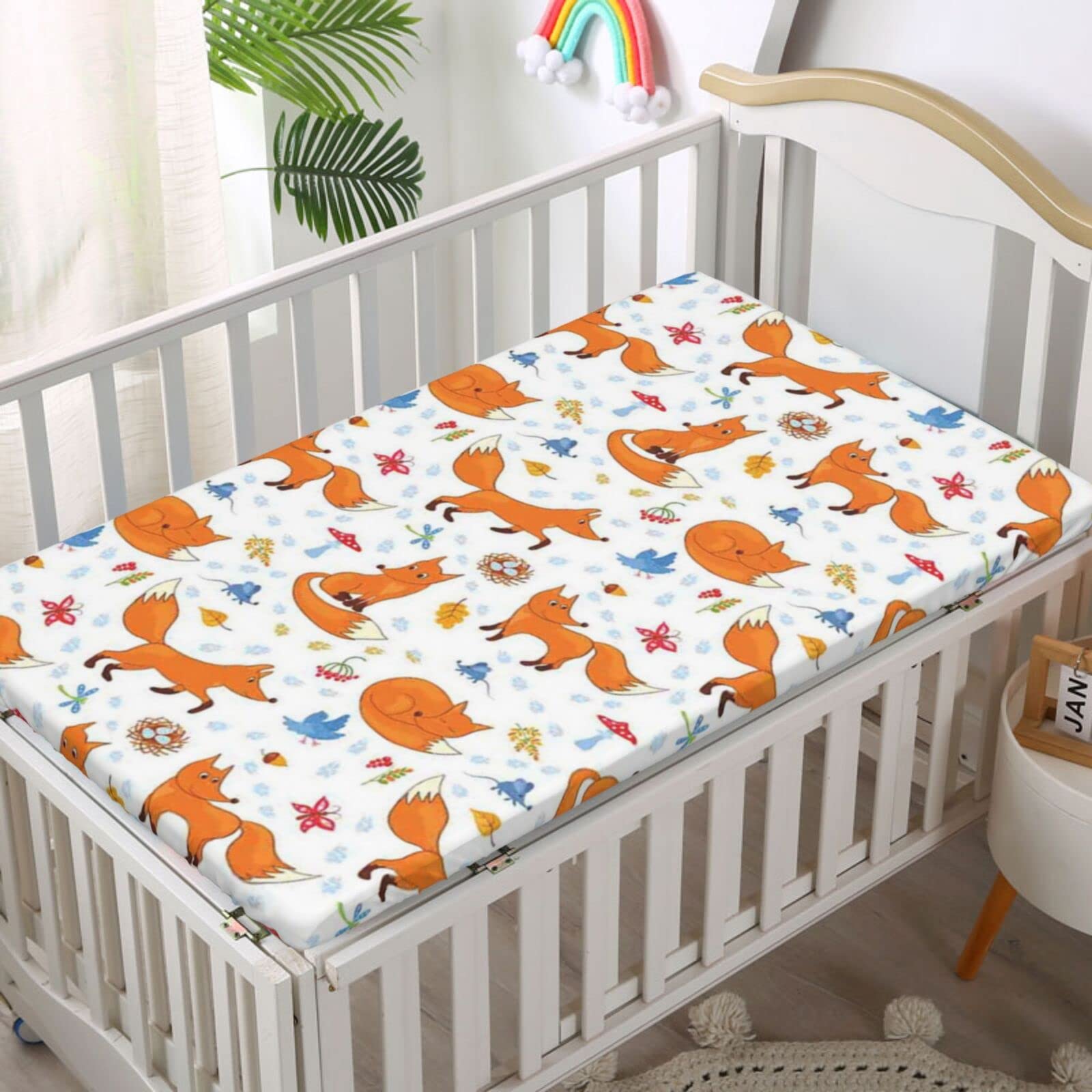 Fox Themed Fitted Crib Sheet,Standard Crib Mattress Fitted Sheet Ultra Soft Material -Great for Boy or Girl Room or Nursery,28 x 52 Inch,Multicolor