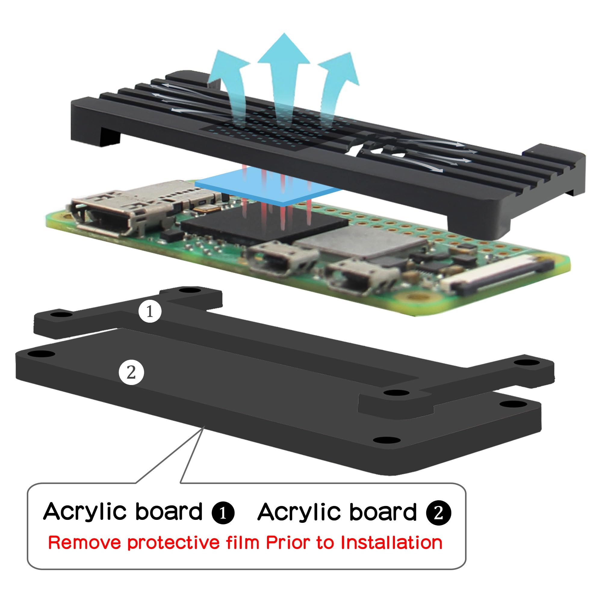 eleUniverse Raspberry Pi Zero 2 W Aluminum Alloy Heatsink Case (2W01) with 2x20Pin GPIO Header Compatible with Raspberry Pi Zero 2W/Zero W/Zero