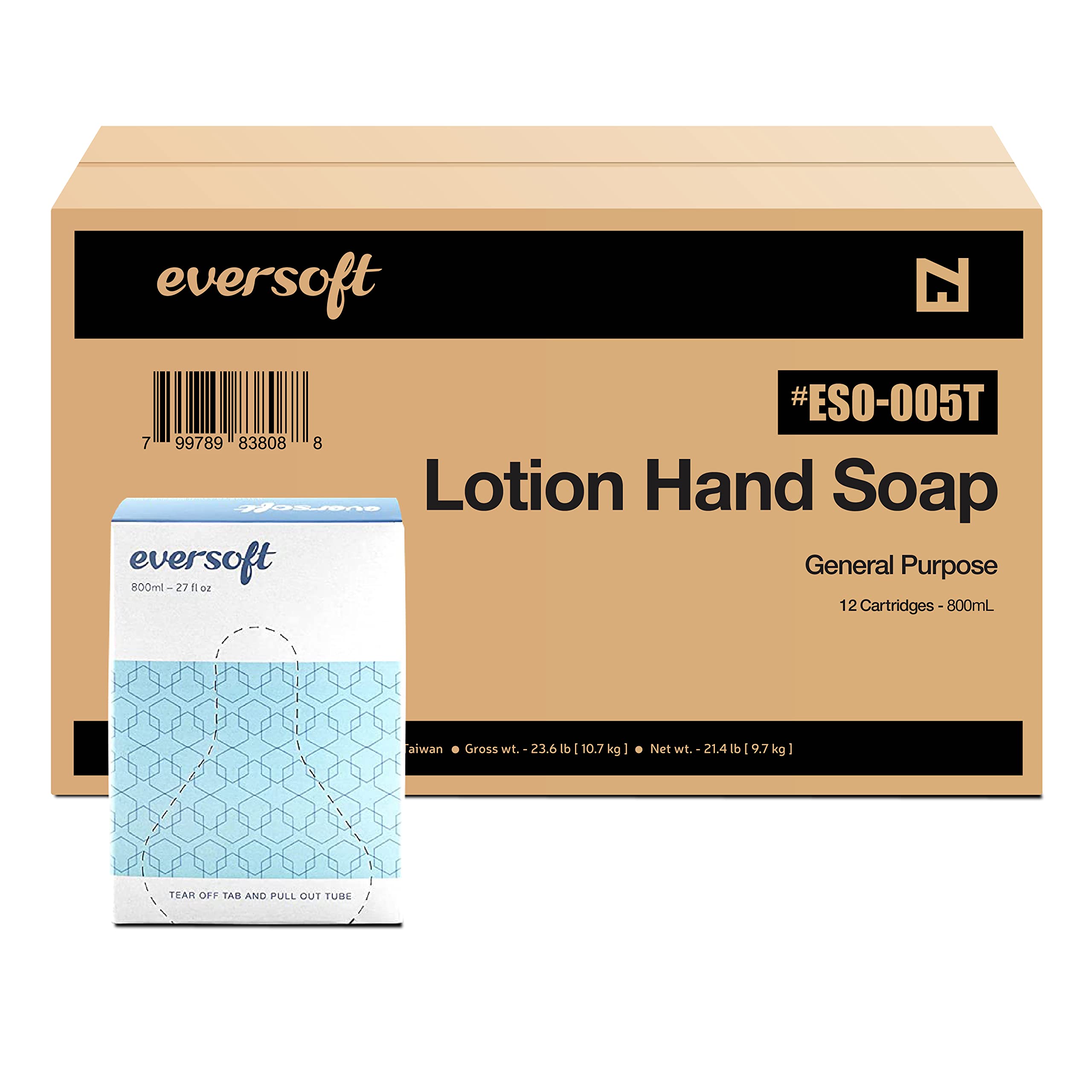 EZbrnd Eversoft General Purpose Lotion Hand Soap Refill, Bag-in-Box, 800ml (27 oz) x 12 pk, ESO-005T (9106-12)