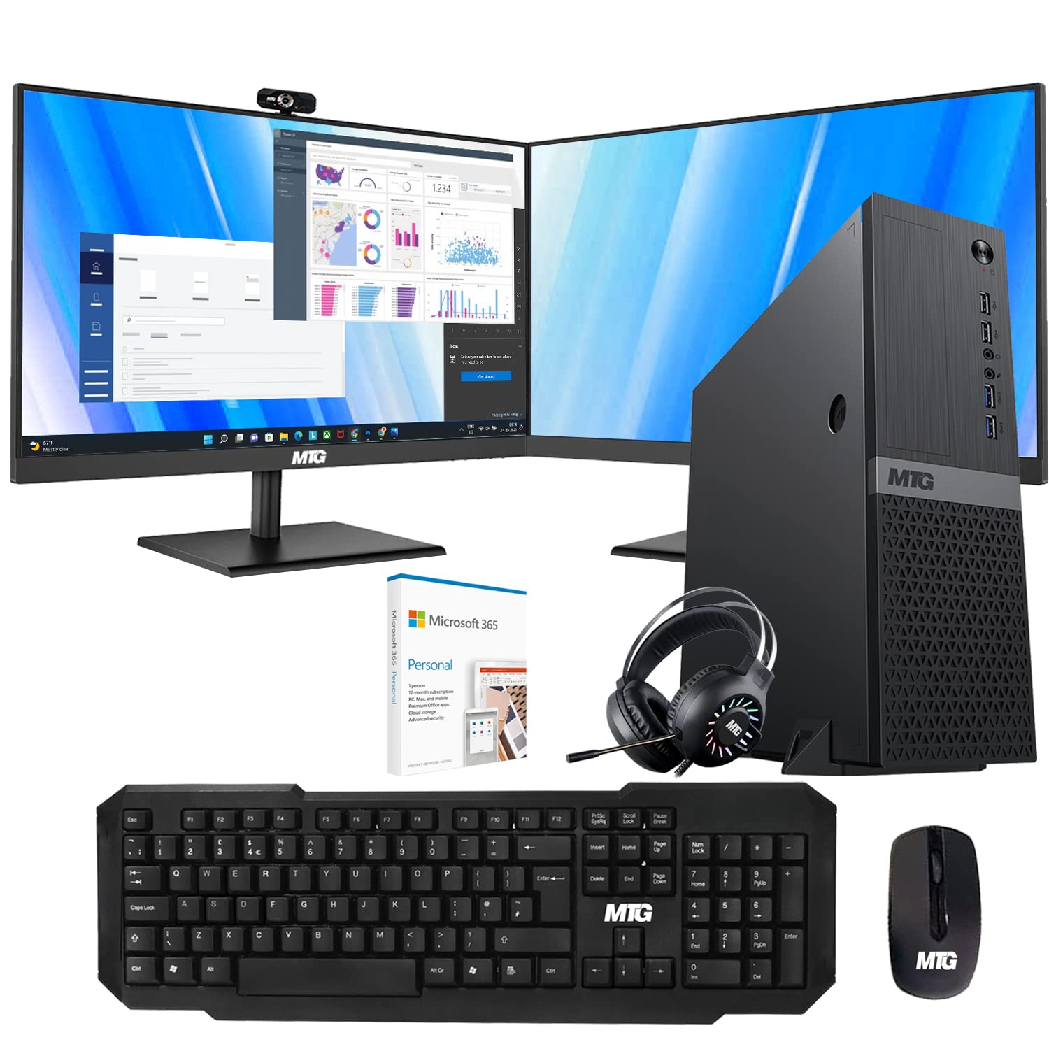 MTG Aurora Business Computer Desktop PC- Intel Core i7 4th Gen, 16GB Ram DDR3, 512GB Nvme, MTG Dual 22 Inch Monitor, MTG Wireless Keyboard Mouse, RGB Headphone, Webcam, Office 365, Win 10 Home