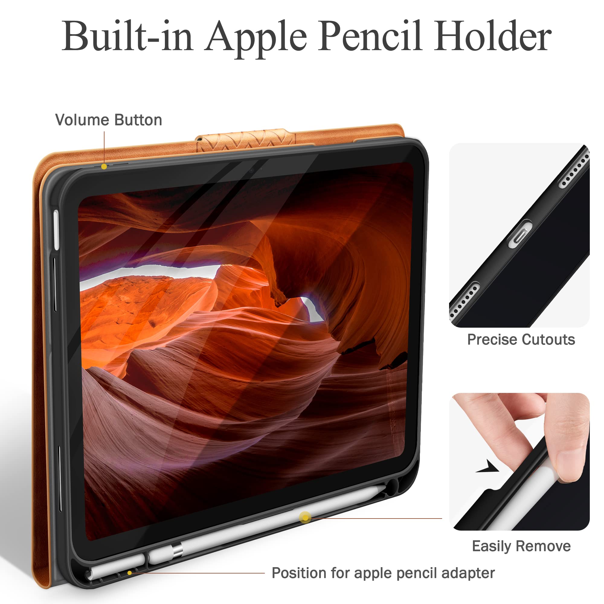 auaua Case for iPad 10th Generation 2022, 10.9 inch Case with Pencil Holder, Auto Sleep/Wake, Adjustable Stand, PU Leather (Brown)