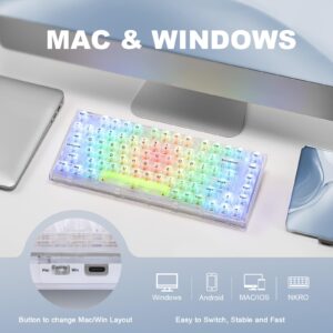 YUNZII X75 82 Key Hot Swappable Mechanical Keyboard with Transparent Keycaps, Gasket Mount 75 Keyboard, RGB Backlit Custom Gaming Keyboard for Windows/Mac (Crystal Ice Switch, Wired-White)