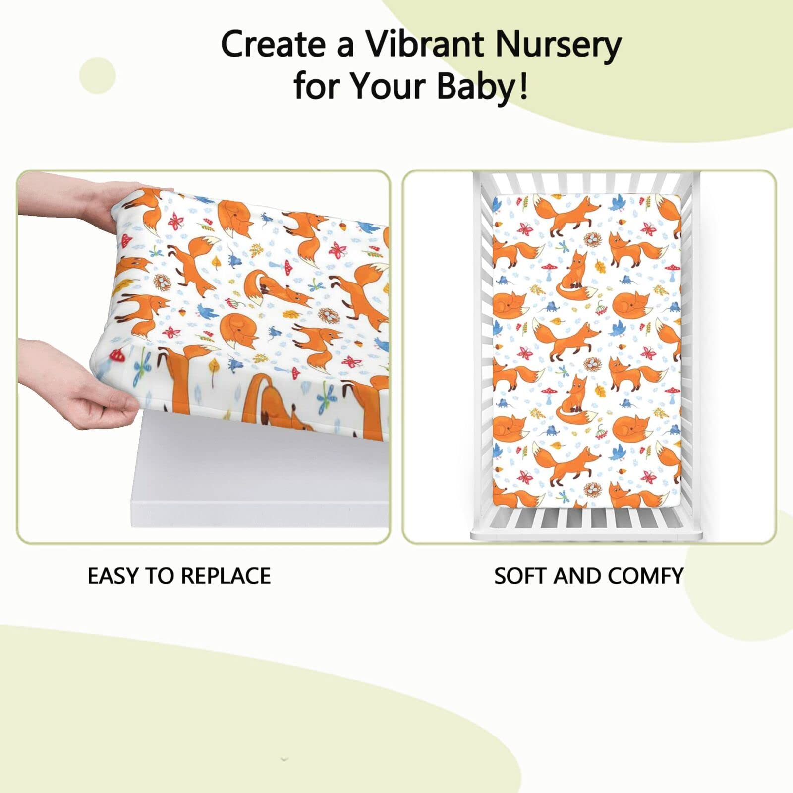 Fox Themed Fitted Crib Sheet,Standard Crib Mattress Fitted Sheet Ultra Soft Material -Great for Boy or Girl Room or Nursery,28 x 52 Inch,Multicolor