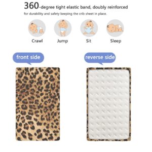 Leopard Print Themed Fitted Crib Sheet,Standard Crib Mattress Fitted Sheet Ultra Soft Material -Baby Crib Sheets for Girl or Boy,28“ x52“,Pale Brown Black