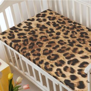 Leopard Print Themed Fitted Crib Sheet,Standard Crib Mattress Fitted Sheet Ultra Soft Material -Baby Crib Sheets for Girl or Boy,28“ x52“,Pale Brown Black