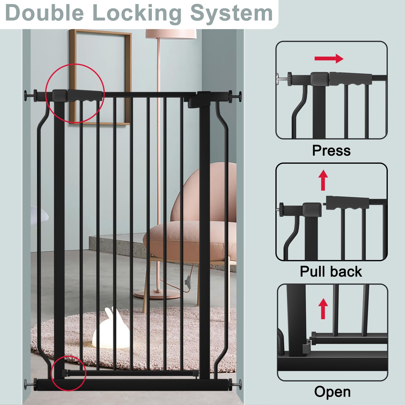 UVIPC Extra Tall 40.55" Baby Gate Extra Wide Pressure Mounted Walk Through Child Kids Gate Black Pet Puppy Gates