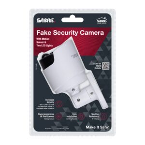 SABRE 2-in-1 Fake Security Camera with Motion Detector, Two LED Lights, Continuous Blinking LED Light, 3 Different Settings, Weather-Resistant IP44 Design, Realistic Look, No Wiring Needed