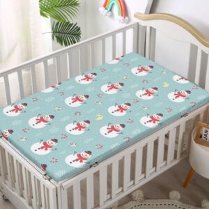 Snowman Themed Fitted Crib Sheet,Standard Crib Mattress Fitted Sheet Soft and Breathable Bed Sheets -Baby Crib Sheets for Girl or Boy,28“ x52“,Pale Blue Grey and Multicolor