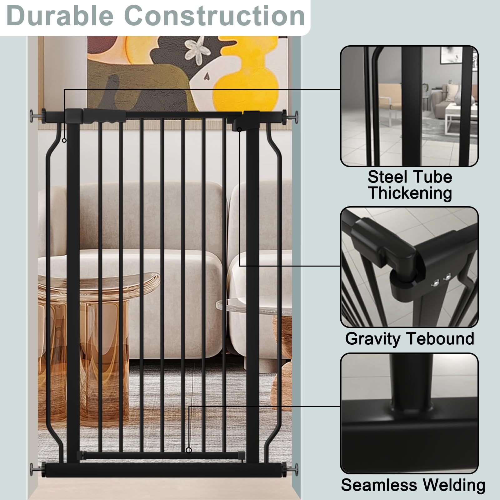 UVIPC Extra Tall 40.55" Baby Gate Extra Wide Pressure Mounted Walk Through Child Kids Gate Black Pet Puppy Gates