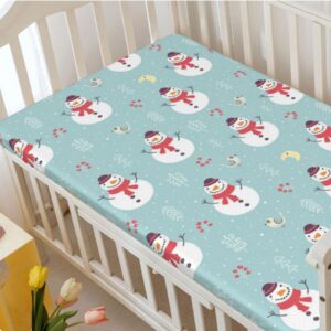 Snowman Themed Fitted Crib Sheet,Standard Crib Mattress Fitted Sheet Soft and Breathable Bed Sheets -Baby Crib Sheets for Girl or Boy,28“ x52“,Pale Blue Grey and Multicolor