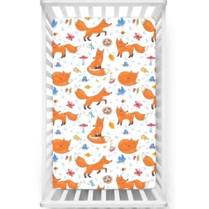 fox themed fitted crib sheet,standard crib mattress fitted sheet ultra soft material -great for boy or girl room or nursery,28 x 52 inch,multicolor