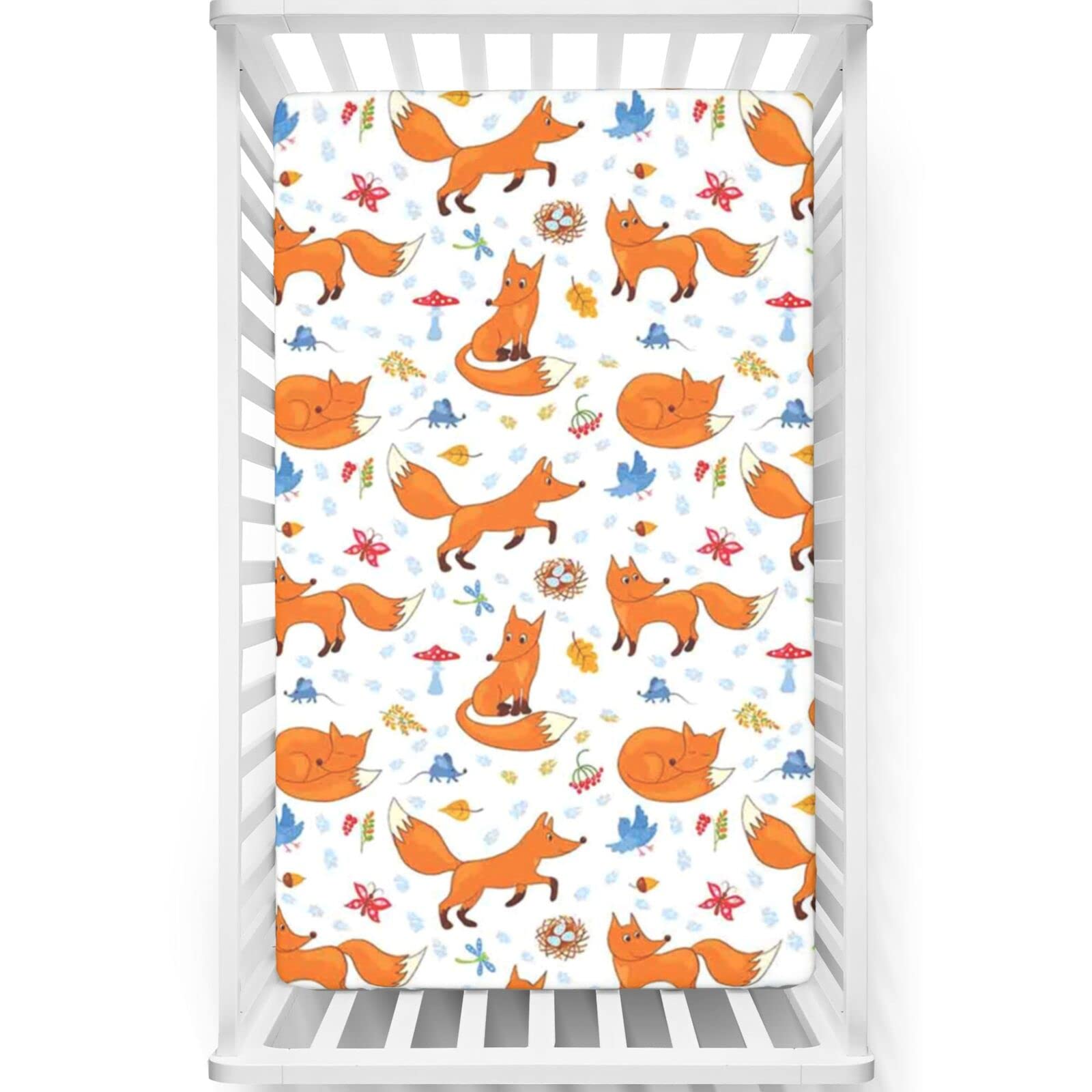 Fox Themed Fitted Crib Sheet,Standard Crib Mattress Fitted Sheet Ultra Soft Material -Great for Boy or Girl Room or Nursery,28 x 52 Inch,Multicolor