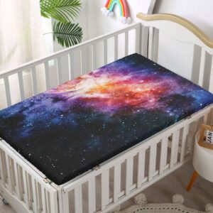 Outer Space Themed Fitted Mini Crib Sheets,Portable Mini Crib Sheets Toddler Bed Mattress Sheets -Baby Crib Sheets for Girl or Boy,38 x 24 Inch,Multicolor