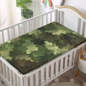 Camo Themed Fitted Mini Crib Sheets,Portable Mini Crib Sheets Ultra Soft Material -Baby Crib Sheets for Girl or Boy,38 x 24 Inch,Pale Green Brown Green