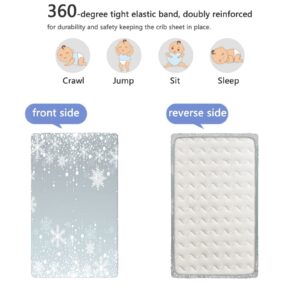 Snowflake Themed Fitted Crib Sheet,Standard Crib Mattress Fitted Sheet Soft Toddler Mattress Sheet Fitted -Baby Sheet for Boys Girls,52 x 28 Inch,Pale Blue Grey and White