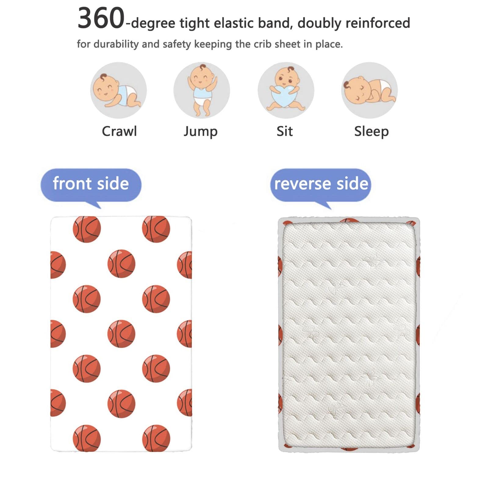 Basketball Themed Fitted Crib Sheet,Standard Crib Mattress Fitted Sheet Soft & Stretchy Fitted Crib Sheet -Great for Boy or Girl Room or Nursery,28 x 52 Inch,Cinnamon White Black