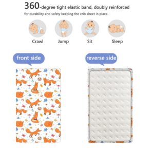 Fox Themed Fitted Crib Sheet,Standard Crib Mattress Fitted Sheet Ultra Soft Material -Great for Boy or Girl Room or Nursery,28 x 52 Inch,Multicolor