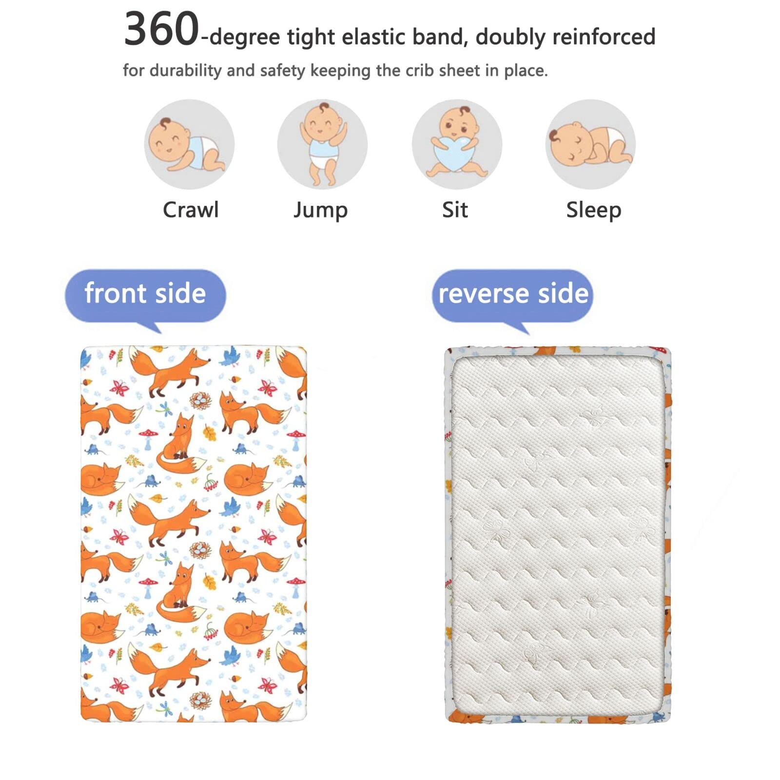 Fox Themed Fitted Crib Sheet,Standard Crib Mattress Fitted Sheet Ultra Soft Material -Great for Boy or Girl Room or Nursery,28 x 52 Inch,Multicolor