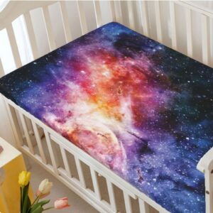 Outer Space Themed Fitted Mini Crib Sheets,Portable Mini Crib Sheets Toddler Bed Mattress Sheets -Baby Crib Sheets for Girl or Boy,38 x 24 Inch,Multicolor