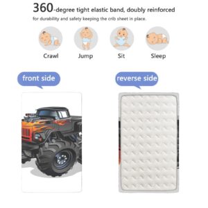 Monster Truck Themed Fitted Crib Sheet,Standard Crib Mattress Fitted Sheet Ultra Soft Material -Great for Boy or Girl Room or Nursery,28 x 52 Inch,Charcoal Grey Vermilion