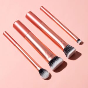 Real Techniques 4 Piece Face Base Makeup Brush Set, For Concealer, Foundation, Contour, & Setting Powder, For Blending & Sculpting, Travel Friendly, Gift Set, Stocking Stuffer, Cruelty-Free