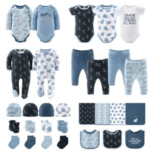 the peanutshell baby layette gift set for baby boys - 30 piece new born baby boy gift set, baby clothes & newborn essentials must haves - newborn baby boy clothes 0-3 months - elephant blue