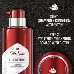 Old Spice Men's Thickening 2-in-1 Shampoo and Conditioner with Biotin and Menthol (17.9 Fl Oz) & Thickening Styling Pomade Infused with Biotin Bundle (2.22 Oz)