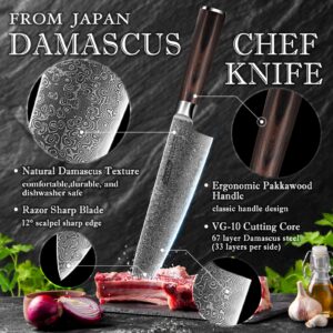 SCOLE® Chef Knife Bundle - Razor Sharp Chefs Knife 8 Inch VG-10 Super Damascus Steel (Natural Pakka Wood Handle) + Ultra Sharp Kitchen Knife Set 7-Piece (Triple Rivet Handle) (2 Items Bundle)