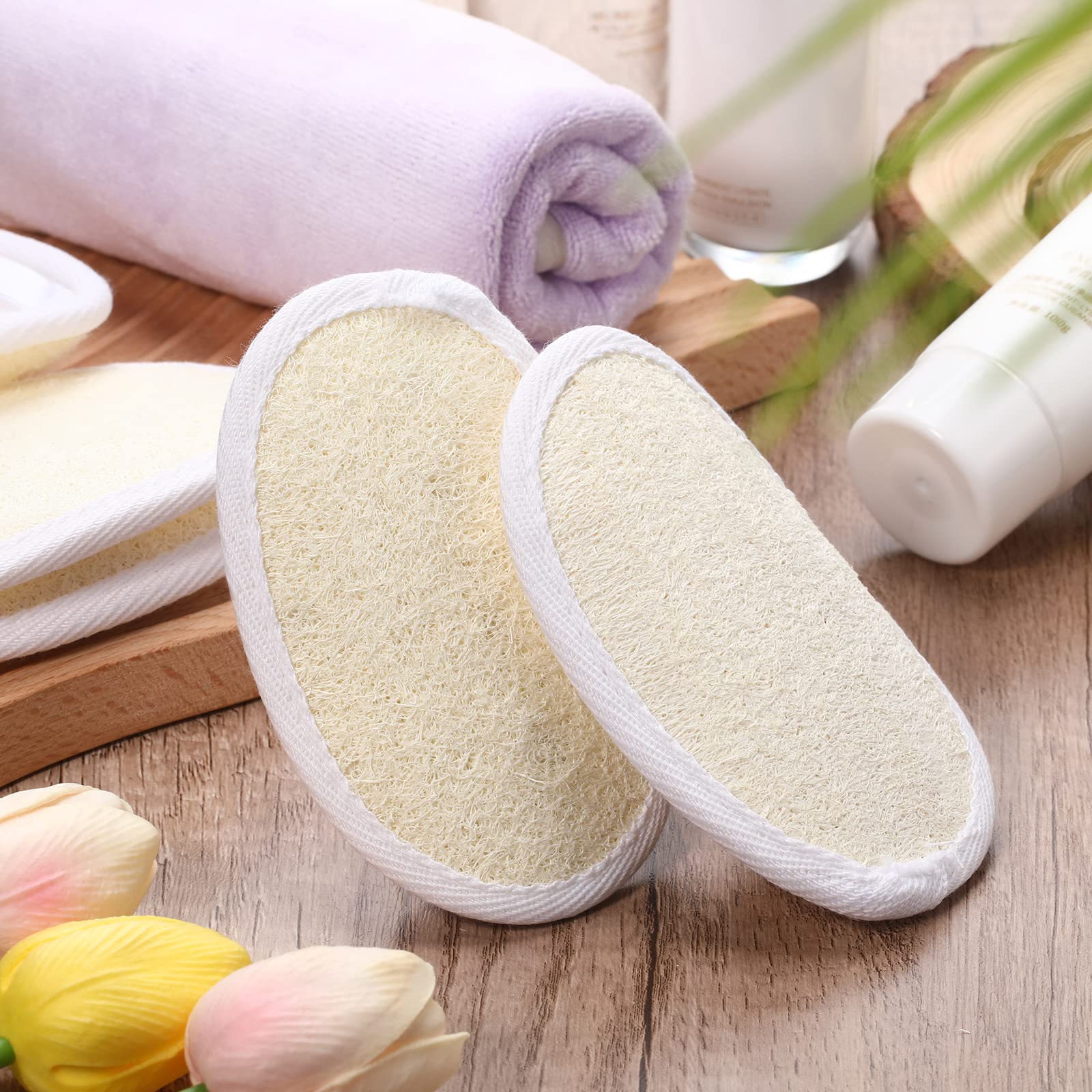 50 Pieces Exfoliating Loofah Pad Body Scrubber Bath Shower Loofah Sponge Pad Natural Exfoliating Scrubber Luffa Brush Close to Skin for Men Women Shower Bath and Spa