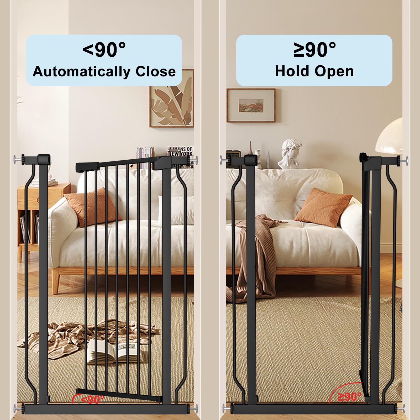 UVIPC Extra Tall 40.55" Baby Gate Extra Wide Pressure Mounted Walk Through Child Kids Gate Black Pet Puppy Gates