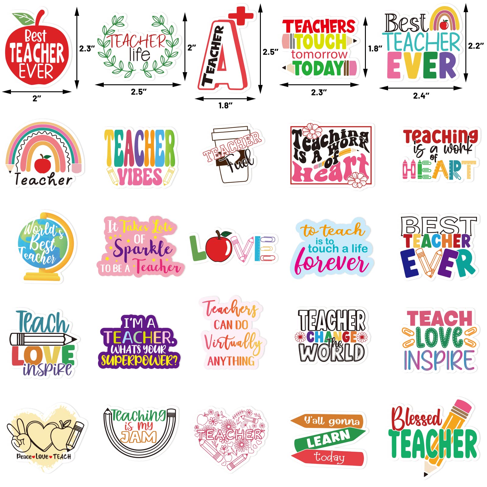 Teacher Stickers Vinyl Waterproof Teacher Appreciation Gifts for Laptop Water Bottle Back to School Supplies 100Pcs