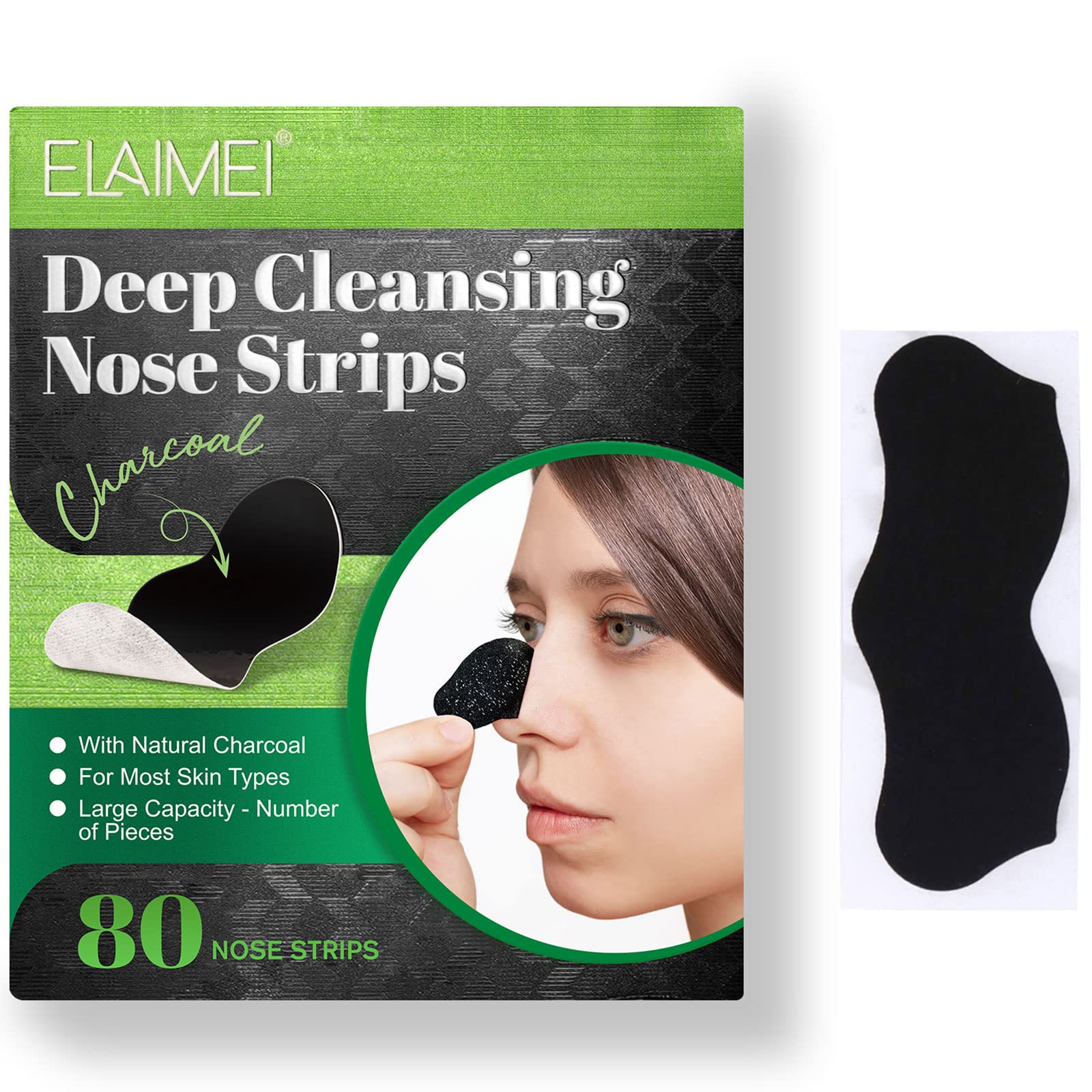 Yecuce Charcoal Blackhead Removal Pore Strips, 80 Count, Unisex, for All Skin Types