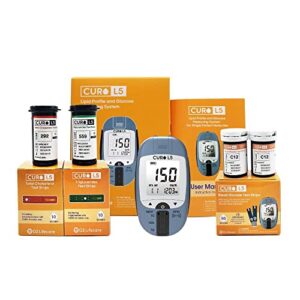 home blood cholesterol test kit - curo l5 digital meter - (10 total cholesterol strips & 10 triglycerides test strips and 50 glucose test strips included)