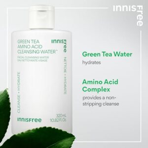 innisfree Green Tea Amino Acid Cleansing Water, Hydrating Micellar Water, Korean Skincare Makeup Remover, Dermatologist Tested (Packaging May Vary)