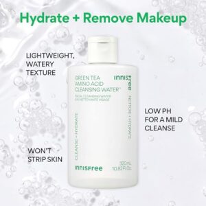 innisfree Green Tea Amino Acid Cleansing Water, Hydrating Micellar Water, Korean Skincare Makeup Remover, Dermatologist Tested (Packaging May Vary)