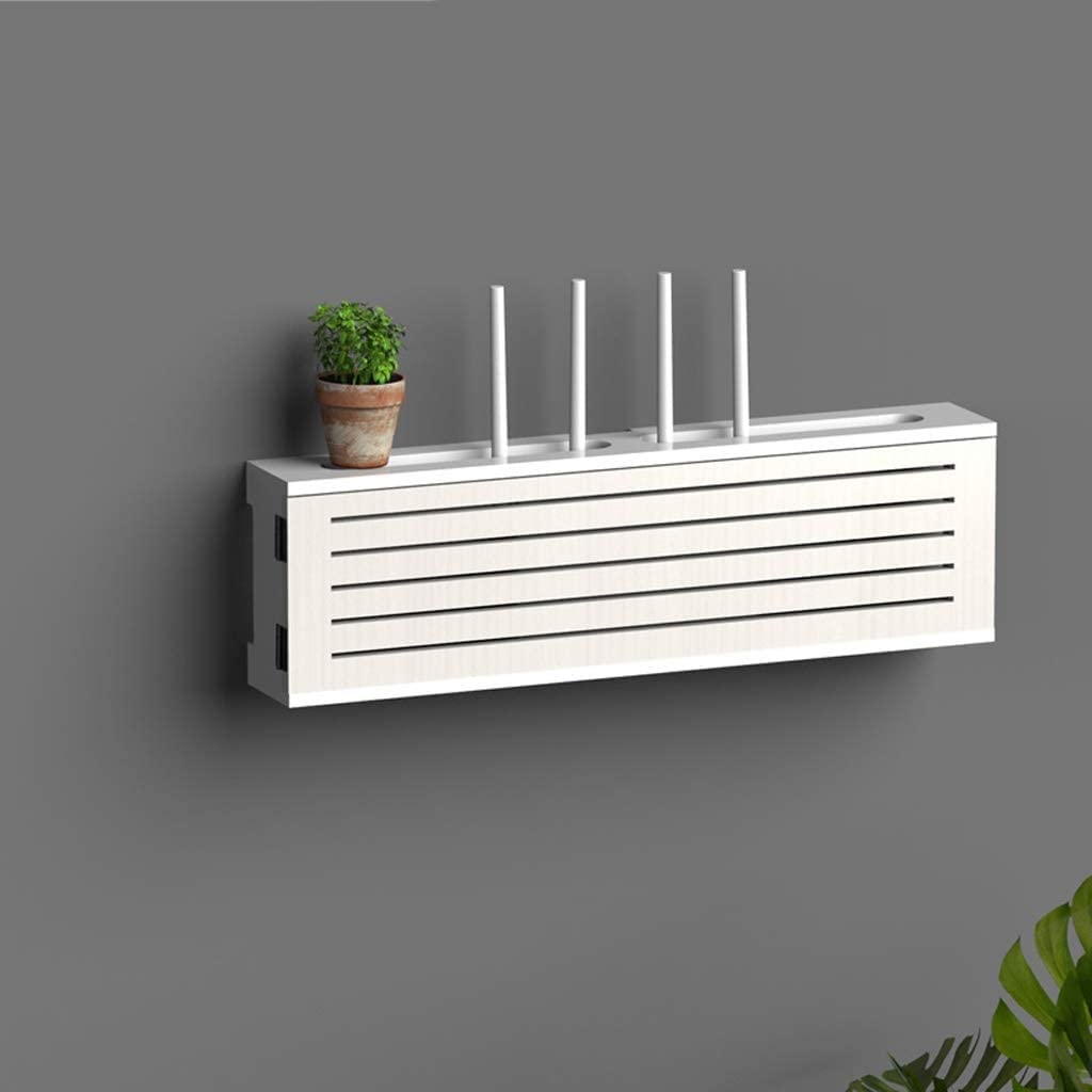 Wireless Router Storage Shelf Solid Wood Network Set-top Box White Wall Mounted Router Storage Box TV Lower Row Socket Occlusion Box Wireless WiFi Router Shelf, No Punching (Size : Length 65cm)