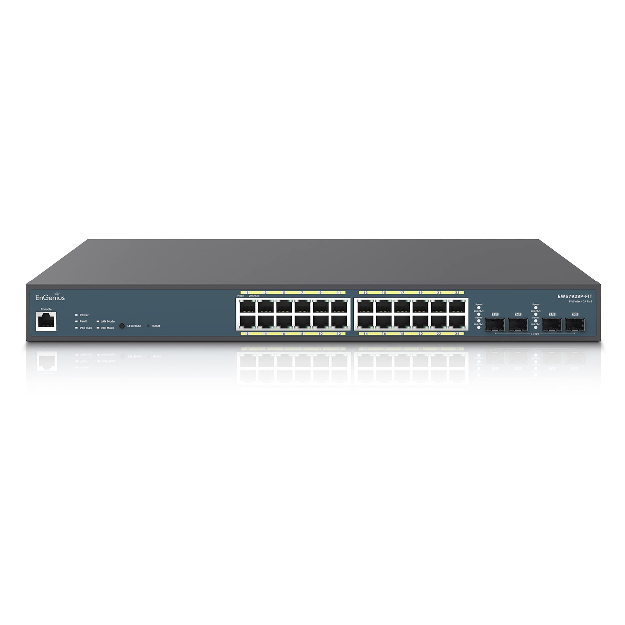 EnGenius Fit L2 Plus Managed 24-Port Gigabit PoE+ Switch | 240W Budget | 4 SFP Uplink Ports | 802.3at/af PoE+ Ready | 56 Gbps Switching Capacity [EWS7928P-FIT]