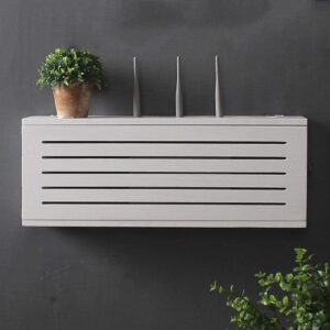 Wireless Router Storage Shelf Solid Wood Network Set-top Box White Wall Mounted Router Storage Box TV Lower Row Socket Occlusion Box Wireless WiFi Router Shelf, No Punching (Size : Length 65cm)