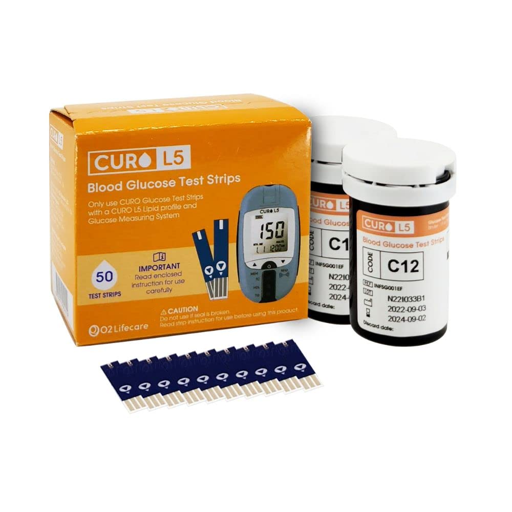 CUROfit L5 Glucose Test Strips : Included Total Glucose Test Strips 100 Qty (Device NOT Included)