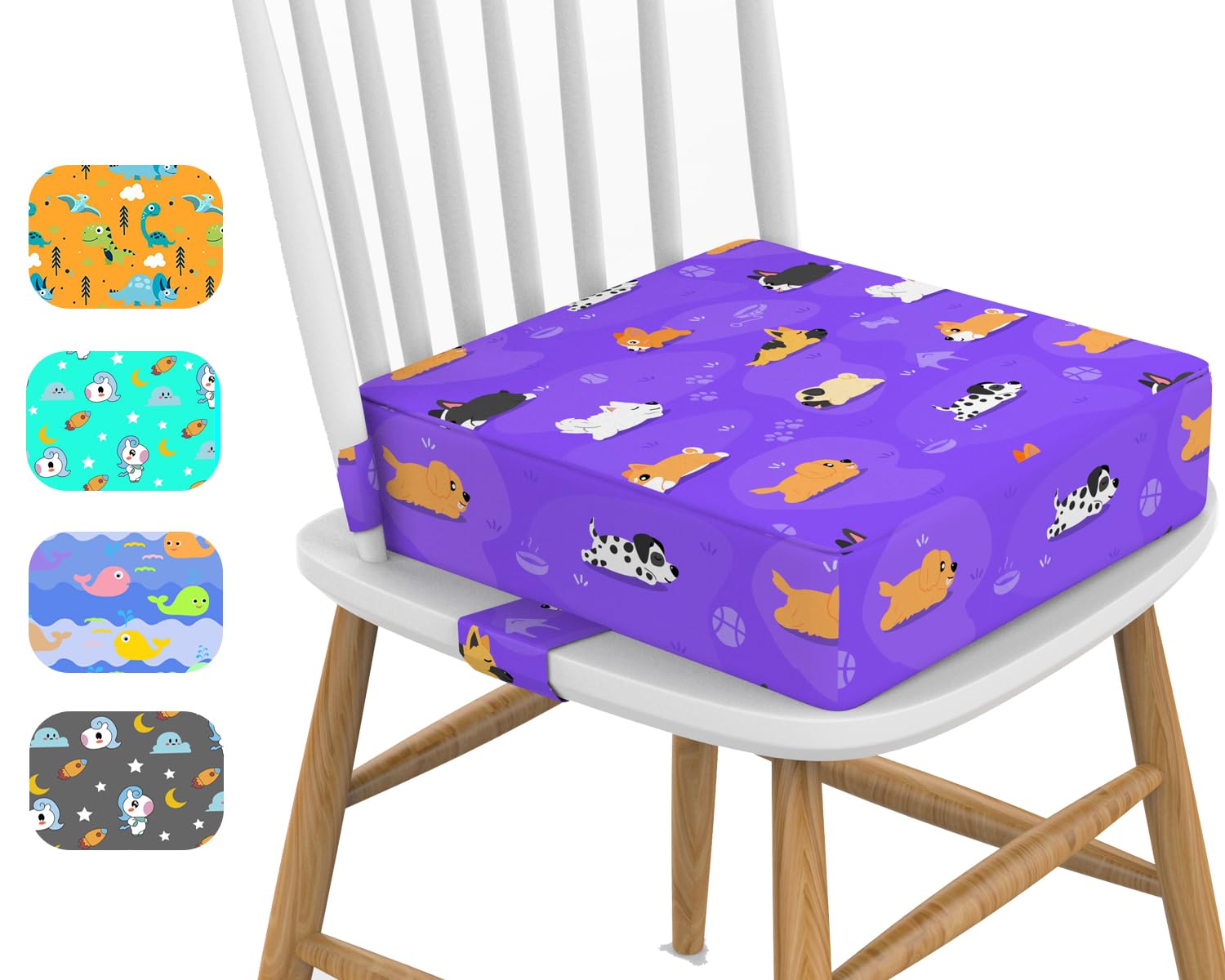 Toddler Booster Seat for Dining Table, KIDUN Portable Dining Chair Heightening Cushion, Washable Adjustable Booster Chair Increasing Cushion for Kids with Safety Buckles and Non-Slip. (Purple)