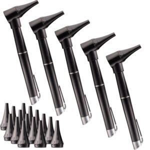 novamedic pack of 5, pocket otoscope kits with led light ideal for ear infection diagnostics, nurses doctor emts & medical students, 3 size replacement specula tips