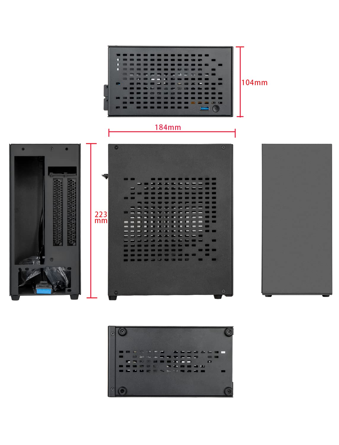 Aluminum Mini ITX Case with PCIe Riser, JOYJOM Mini PC Case, SFF Small Form Factor PC Case, TX Computer Gaming Case supports GPU Graphics Card (Black)