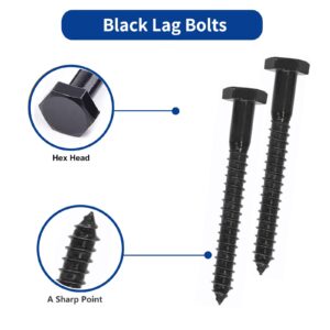 1/4 Hex Lag Bolts 1" 1-1/2" 2" 2-1/2" 3", JROUTH 155PCS Black Oxidized, Hex Lag Screws Heavy Duty Wood Screws Washers Assortment kit Stainless Steel 18-8 (304)