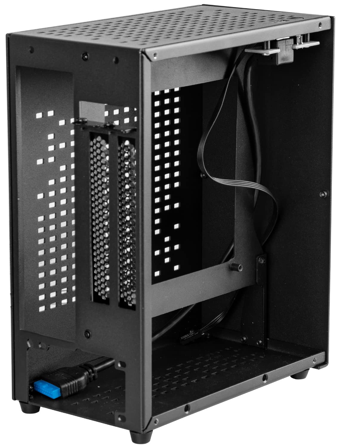 Aluminum Mini ITX Case with PCIe Riser, JOYJOM Mini PC Case, SFF Small Form Factor PC Case, TX Computer Gaming Case supports GPU Graphics Card (Black)